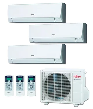 Fujitsu Multisplit 3x1: unidad interior, unidad exterior y mando