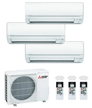 Mitsubishi Electric Multisplit 3x1 · MXZ-HA: unidad interior, unidad exterior y mando