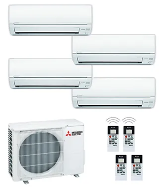 Mitsubishi Electric Multisplit 4x1 · MXZ-F: unidad interior, unidad exterior y mando