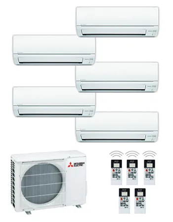 Mitsubishi Electric Multisplit 5x1 · MXZ-F: unidad interior, unidad exterior y mando